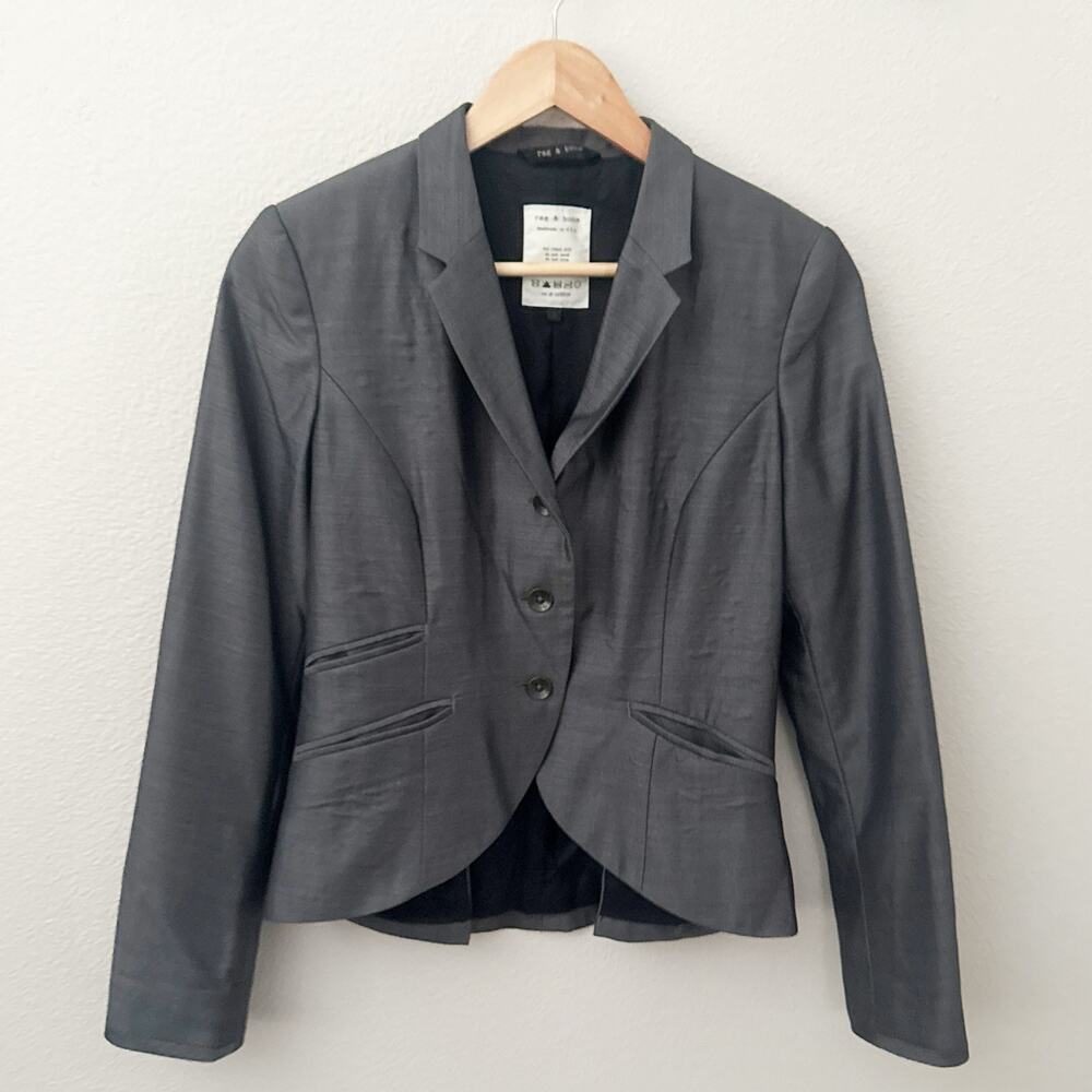 RAG & BONE | Gray Tailored Blazer Jacket Elbow Patches‎ Wool Silk Blend | Size 4